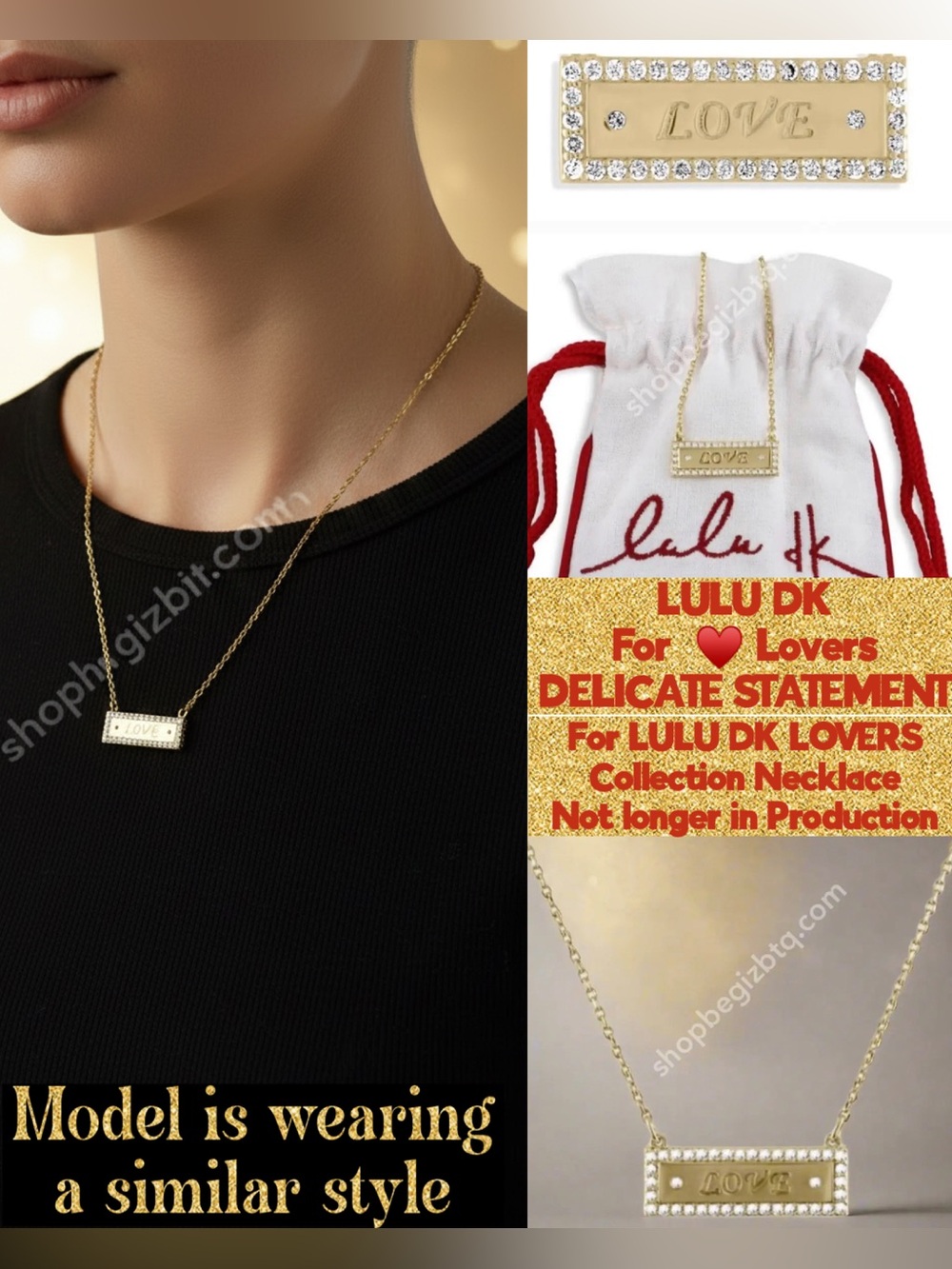 🆑 Lulu DK Bar Necklace “LOVE” Sparkly Cubic Zirconia Studs NWT